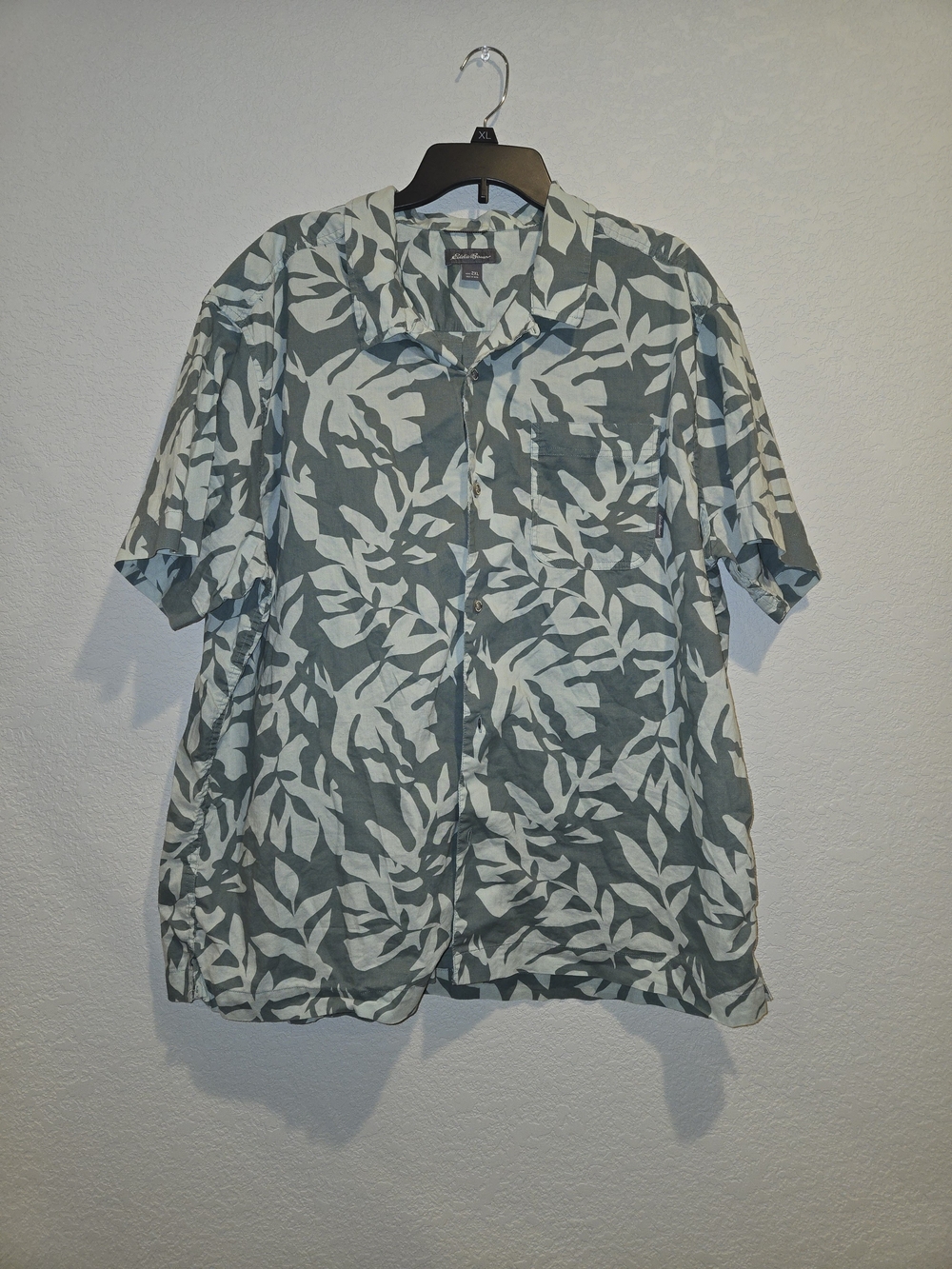 Eddie Bauer Men's Tropical Floral Button-Up Shirt Short Sleeve 2XL Pockets Green